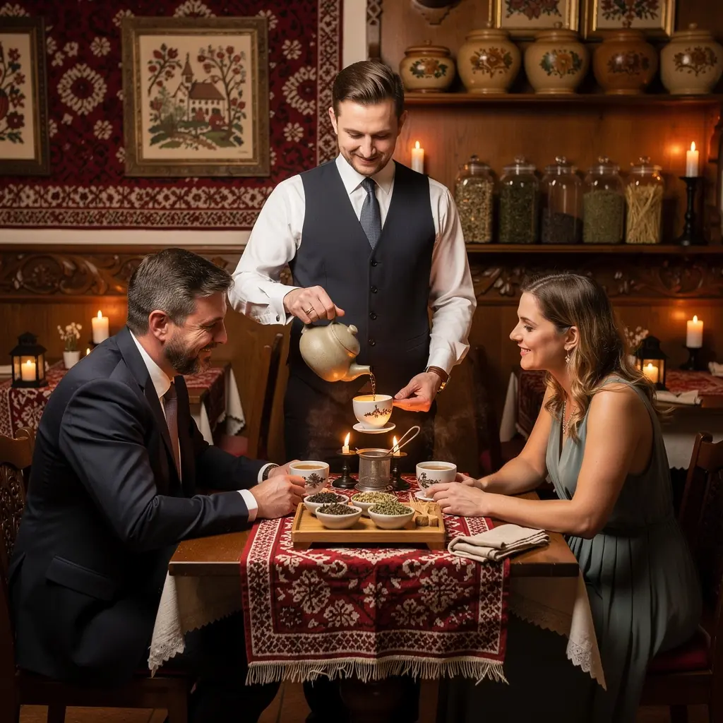 Hagyományos magyar gyógynövény tea keveréke egy üvegtálban.